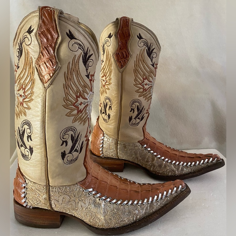Carreta Men's Cowboy Brown, Cream, and Gold Embroider Glitter Size MEX-26-USA-7. - Picture 2 of 14